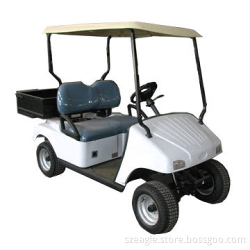 Electric utility golf carts, 2 seats with short cargo box, in carbon steel or aluminum